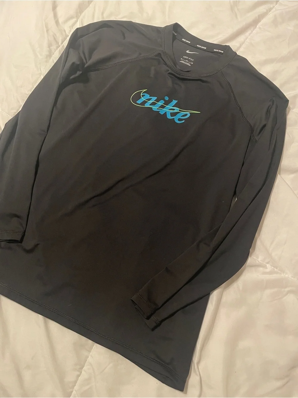 Nike Black Dri-FIT Long Sleeve Tee with Blue & Green Logo